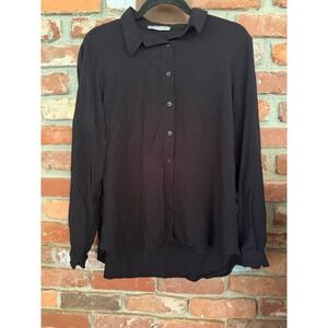 Big Dart Womens Black Long Sleeve Button Down Shirt Blouse Plus SZ UK 20 EUR 48
